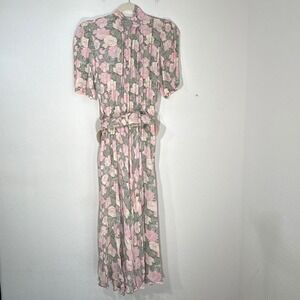 Vtg 80s E.D. Michaels Black Pink Roses Floral Cottage Core Tea Dress Pockets 8